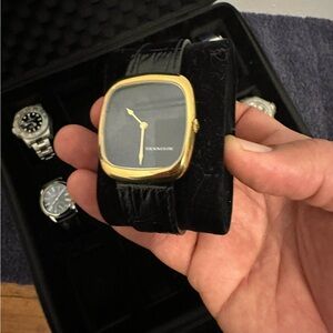 Dennison unisex black dial croco strap